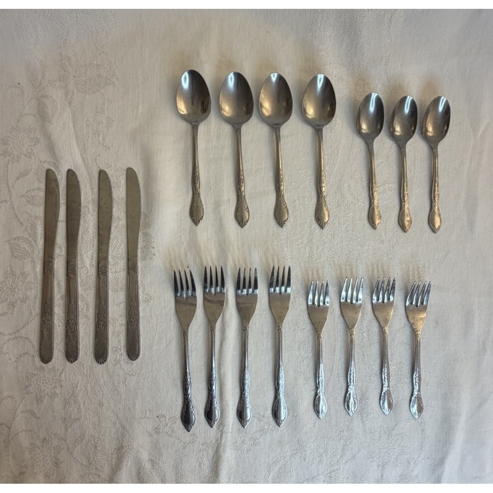 Vintage Utica Stainless Steel‎ Flatware 14 Piece Forks Knifes Spoons Silverware